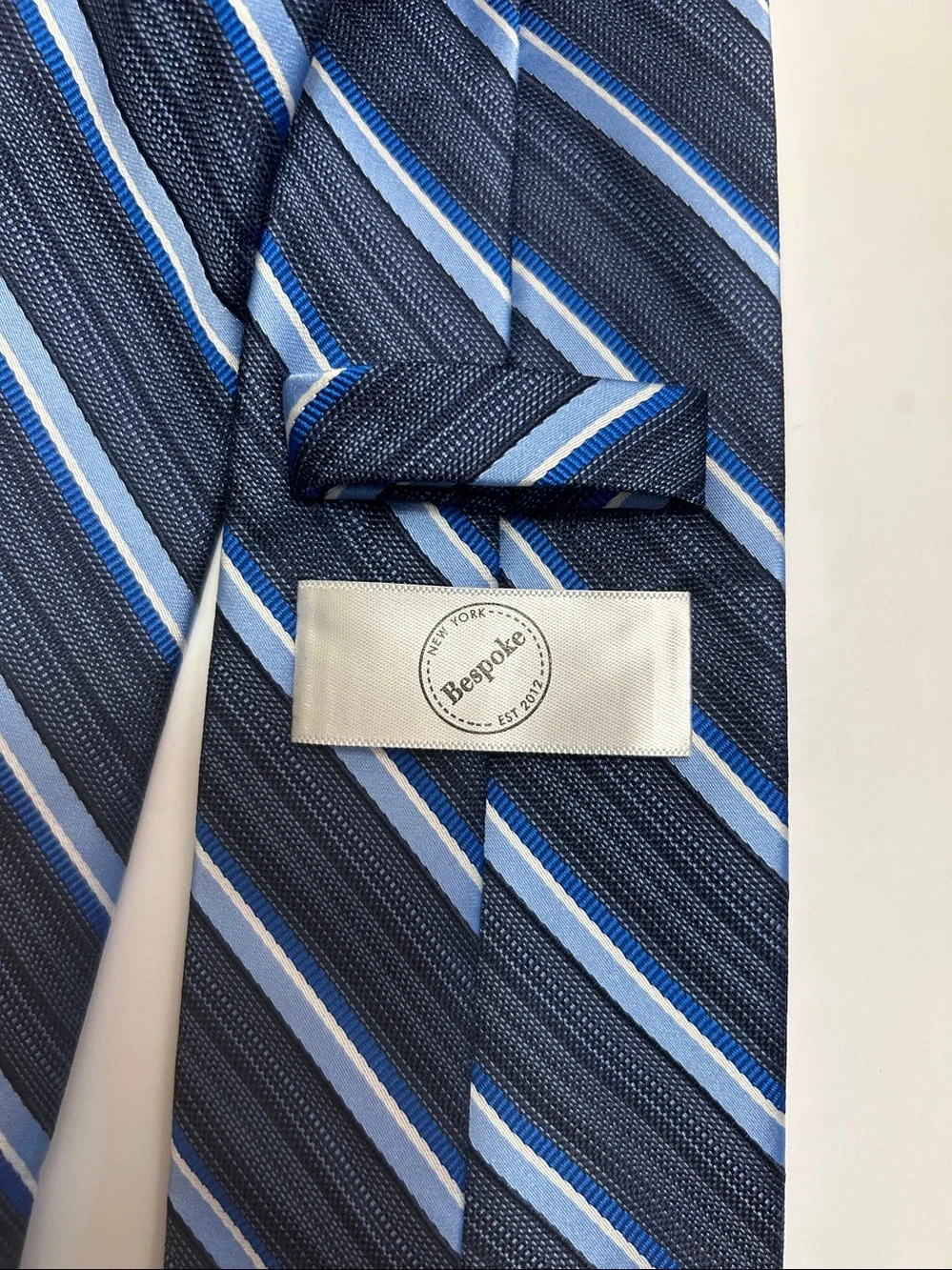 Bespoke New York Men’s Tie Blue & White Stripes 100% Polyester